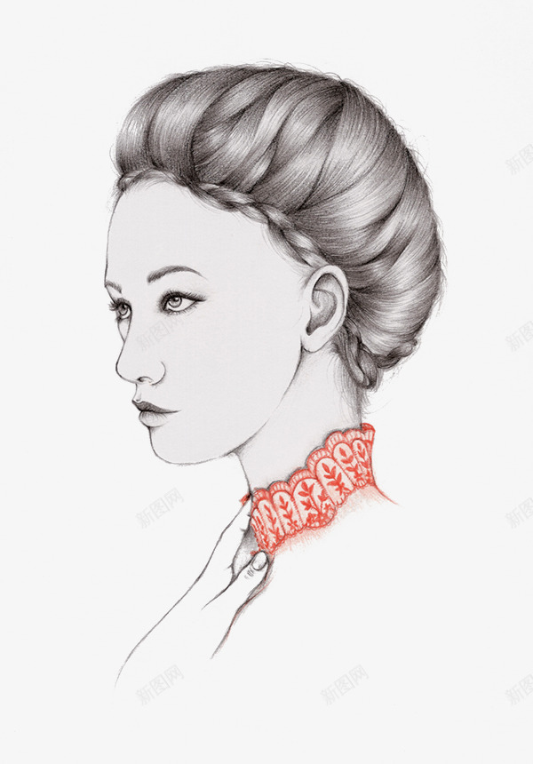 手绘女性png免抠素材_新图网 https://ixintu.com 写实 头像 彩铅 素描
