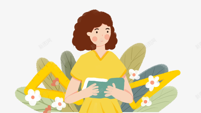卡通手绘站在花丛里看书的女psd免抠素材_新图网 https://ixintu.com 书本 免抠卡通手绘站在花丛里看书的女老师免费下载 卡通 手绘 站在 花丛里看书的女老师 黄色衣服烦人女教师