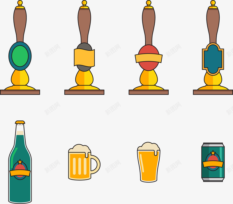啤酒啤酒工具矢量图ai免抠素材_新图网 https://ixintu.com 啤酒 啤酒杯 啤酒罐 气泡 酒瓶 酒盖 颜色 矢量图