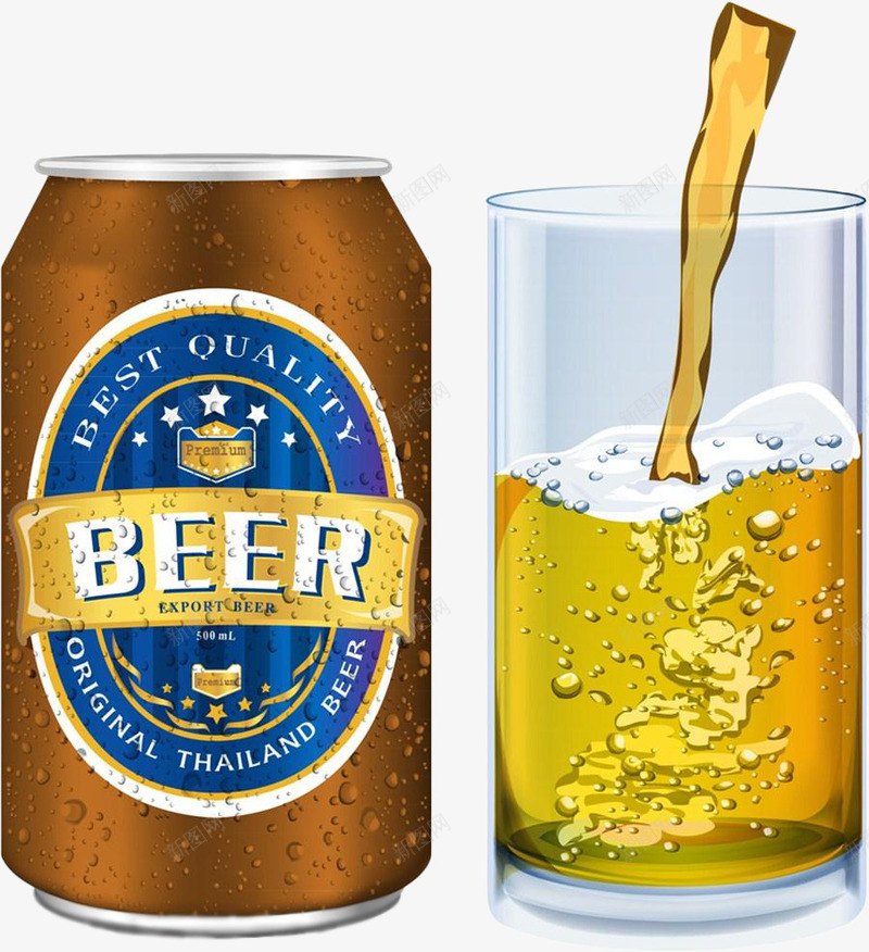 罐装啤酒倒进玻璃杯png免抠素材_新图网 https://ixintu.com 倒酒 啤酒 罐装