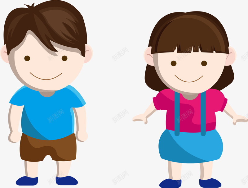 蓝色衣服男孩与女孩矢量图eps免抠素材_新图网 https://ixintu.com 人物 人物插画 儿童插画 卡通插画 女孩 男孩 矢量人物 蓝色衣服 矢量图