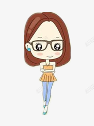 蓝色耳钉女生png免抠素材_新图网 https://ixintu.com 抹胸裙 眼镜 短发 职业女性 装饰品