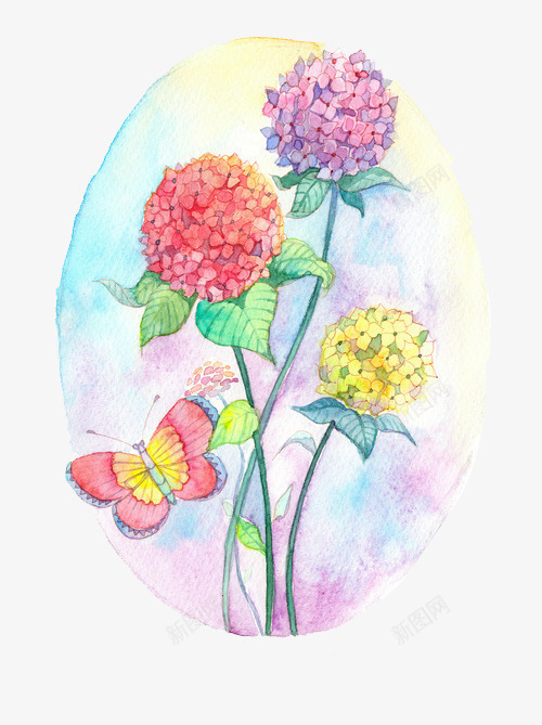 小清新手绘鲜花蝴蝶png免抠素材_新图网 https://ixintu.com 粉嫩 糖果色 蝴蝶 鲜花