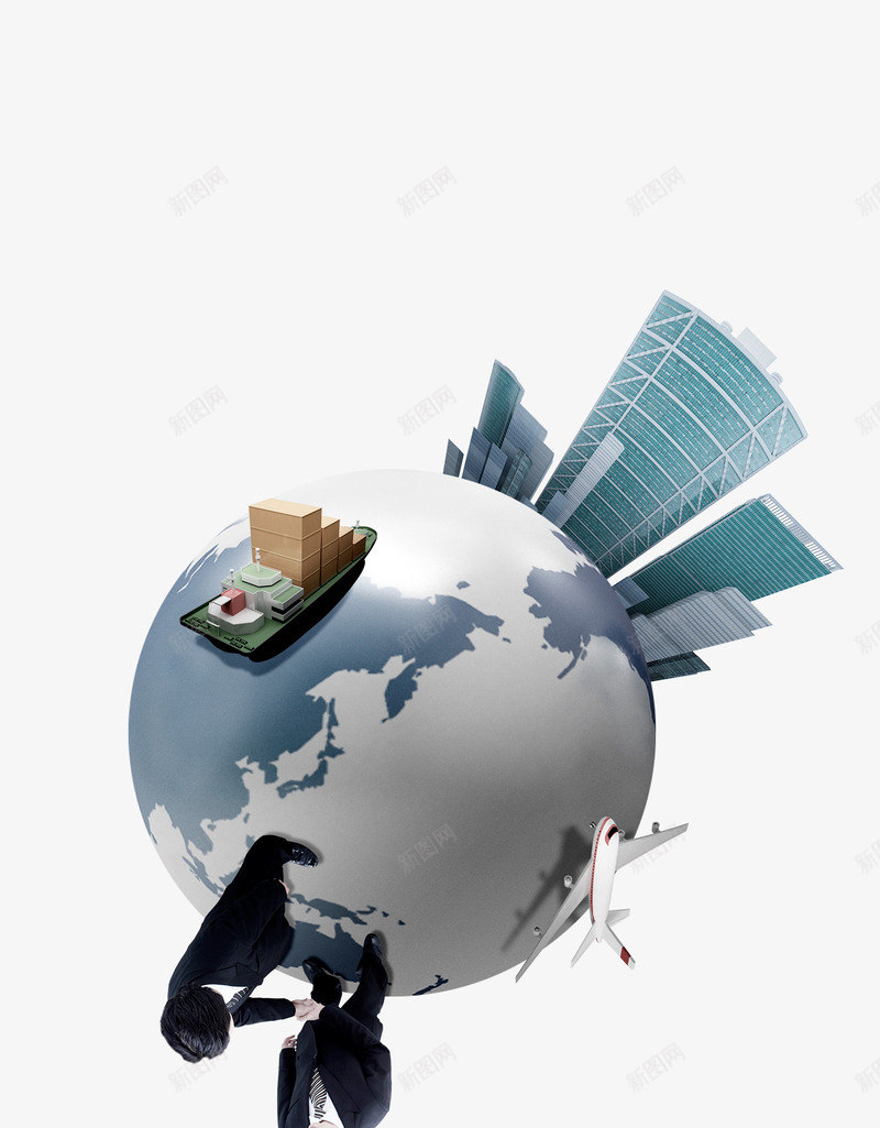 商务插图两人握手png免抠素材_新图网 https://ixintu.com 两人握手 商务插图 地球 建筑 现代管理 科技 金融