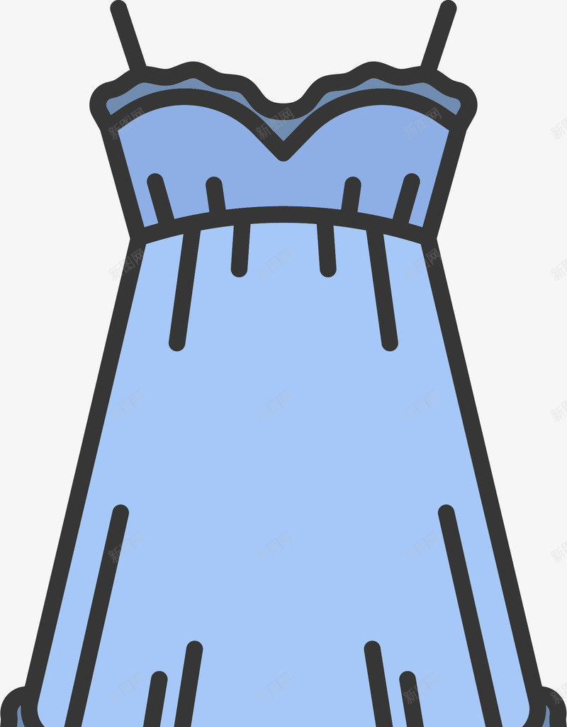 卡通蓝色裙子png免抠素材_新图网 https://ixintu.com 吊带裙 女装 女裙 服装 服饰 百褶裙 矢量服饰 衣服 衣服褶皱 裙子 褶皱服装