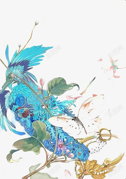 蓝色凤凰翅膀png免抠素材_新图网 https://ixintu.com 凤凰 水墨画 翅膀 蓝色