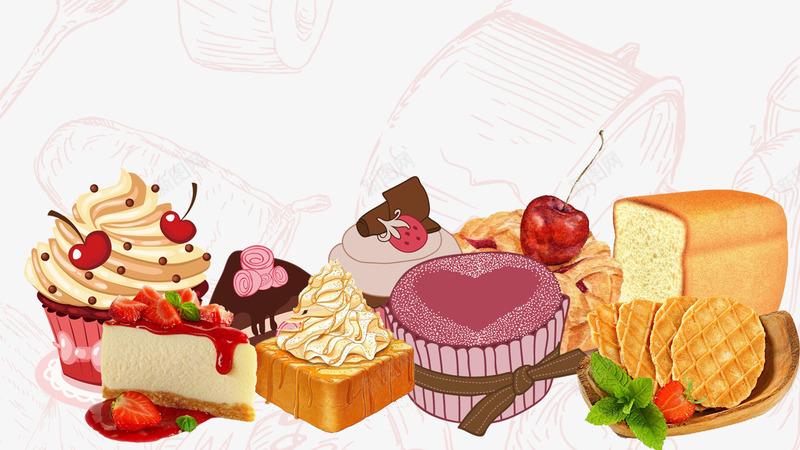 卡通水果蛋糕饼干psd免抠素材_新图网 https://ixintu.com 免抠食物 卡通 卡通饼干 樱桃装饰 水果 蛋糕 饼干