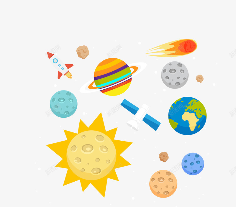 外太空星球矢量图ai免抠素材_新图网 https://ixintu.com 卡通土星 卫星 土星 地球 太空 太阳 宇宙 火箭 矢量图 行星