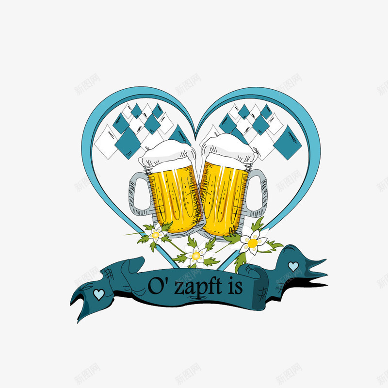 手绘啤酒节海报png免抠素材_新图网 https://ixintu.com 丝带 啤酒节 德国 慕尼黑 爱心 花卉