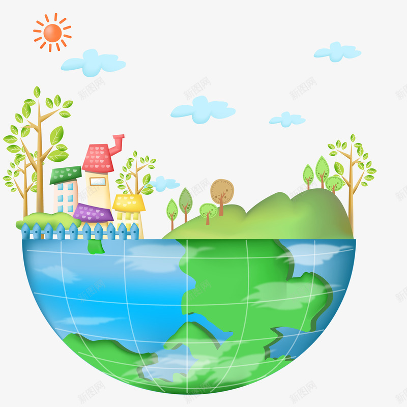 创意地球上的风景矢量图ai免抠素材_新图网 https://ixintu.com 创意 地球 彩绘 手绘 水彩 美景 风景设计 矢量图