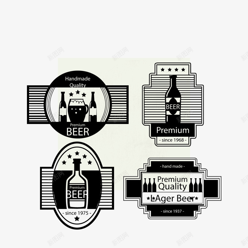 复古黑色啤酒标签矢量图图标ai_新图网 https://ixintu.com 啤酒 啤酒标签 复古标签 手绘 条纹 背景装饰 矢量图