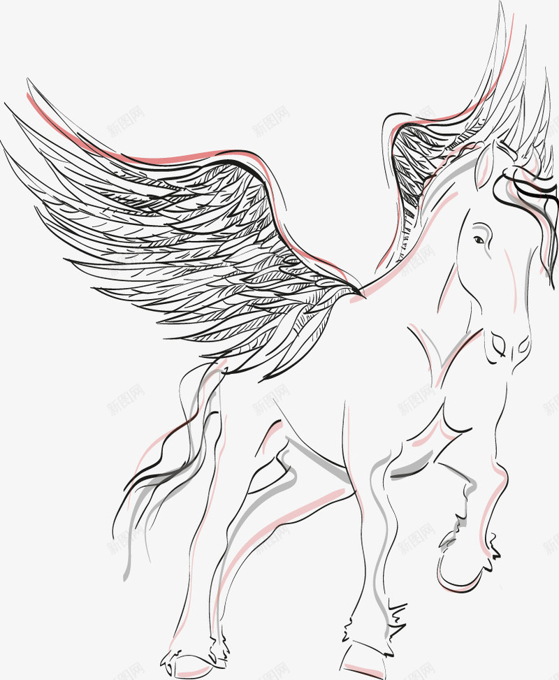 手绘带翅膀的马png免抠素材_新图网 https://ixintu.com 手绘 独角兽 马