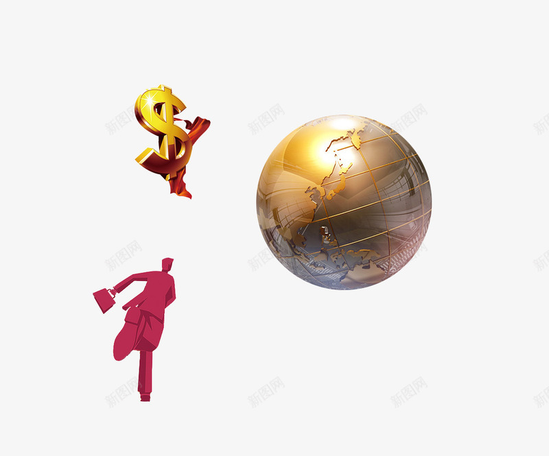 奔向财富之路psd免抠素材_新图网 https://ixintu.com 地球 奔跑的人 成功人士 金钱符号