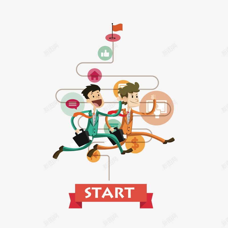 商务奔跑的人矢量图ai免抠素材_新图网 https://ixintu.com 商务素材 奔跑的人 扁平化 曲线 矢量图