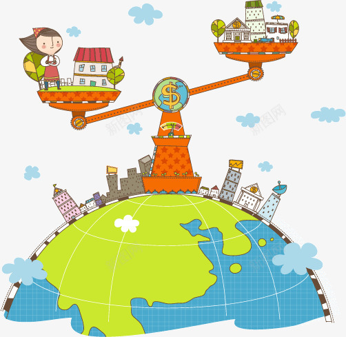卡通城市矢量图ai免抠素材_新图网 https://ixintu.com 卡通 地球 城市 天平 插画 时尚 矢量图