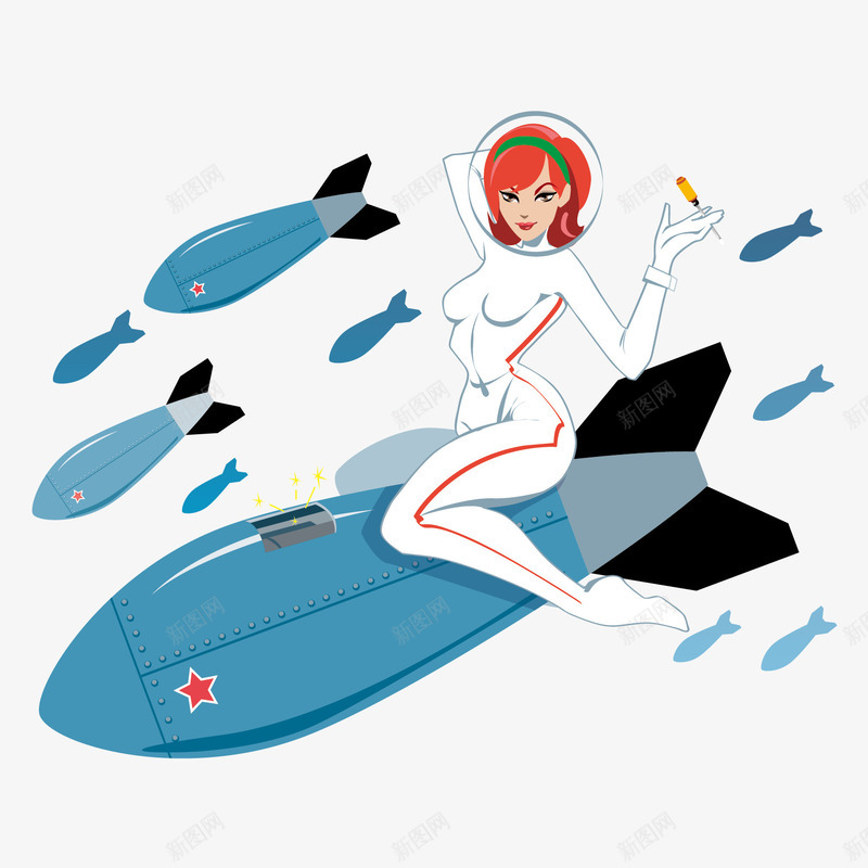 航天美女插画png免抠素材_新图网 https://ixintu.com 人物 女性 宇宙 插画 火箭 航天 航天服