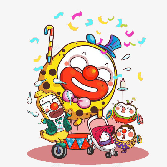 欢乐气氛png免抠素材_新图网 https://ixintu.com 动画 小丑 推车 笑脸 糖果 轱辘