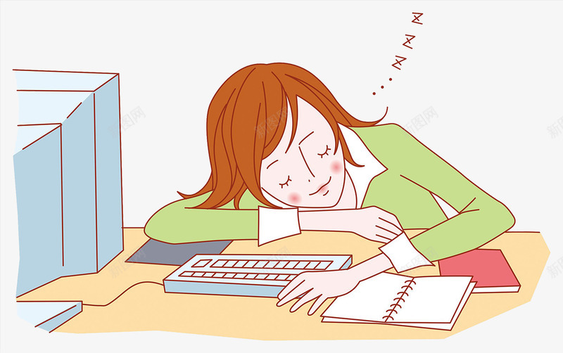 卡通插图工作劳累加班睡着的女人png免抠素材_新图网 https://ixintu.com 加班 劳累 卡通插图 工作 疲惫不堪 睡着的女人 职场女性