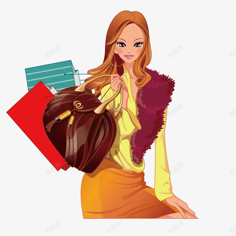 皮草披肩时尚女性矢量图ai免抠素材_新图网 https://ixintu.com 服装 服装设计 模特 矢量图