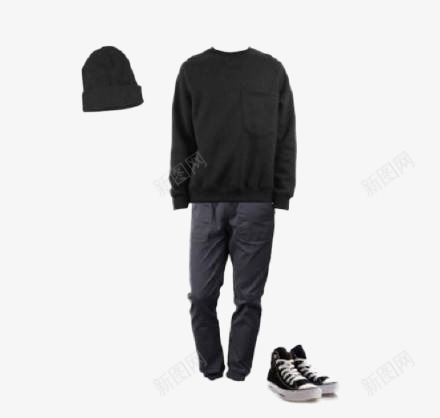 黑色套装搭配png免抠素材_新图网 https://ixintu.com T恤 套装 服装 男装 衣服 黑色