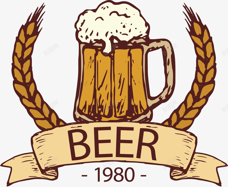 手绘小麦啤酒png免抠素材_新图网 https://ixintu.com 啤酒杯 啤酒泡沫 小麦 扎啤 矢量素材