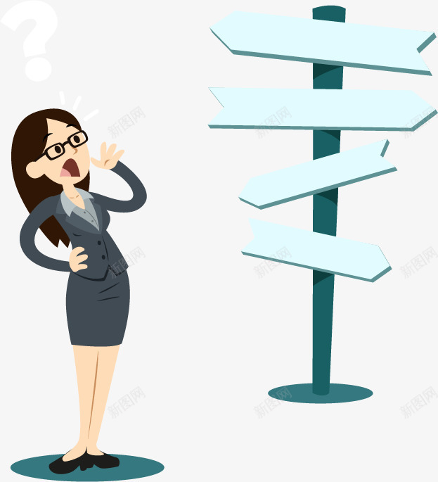 路牌前疑惑的商务女子png免抠素材_新图网 https://ixintu.com 商务女子 指路牌 疑惑 职业女性 路牌