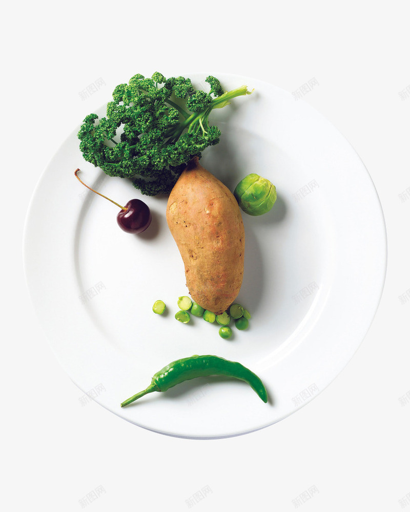 创意实物拼盘png免抠素材_新图网 https://ixintu.com 小老头 蔬菜 西兰花 辣椒 食物拼盘 马铃薯