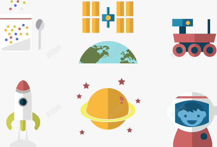 太空元素卡通矢量图ai免抠素材_新图网 https://ixintu.com 地球 宇航员 星球 火箭 矢量图