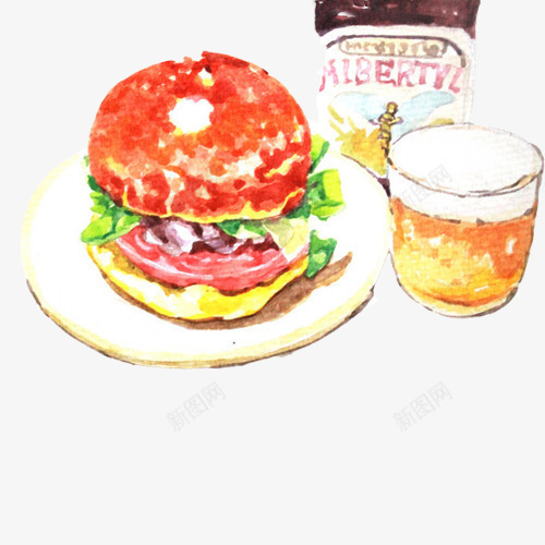 西方快餐手绘画片png免抠素材_新图网 https://ixintu.com 啤酒 手绘美食 汉堡 薯片 零食