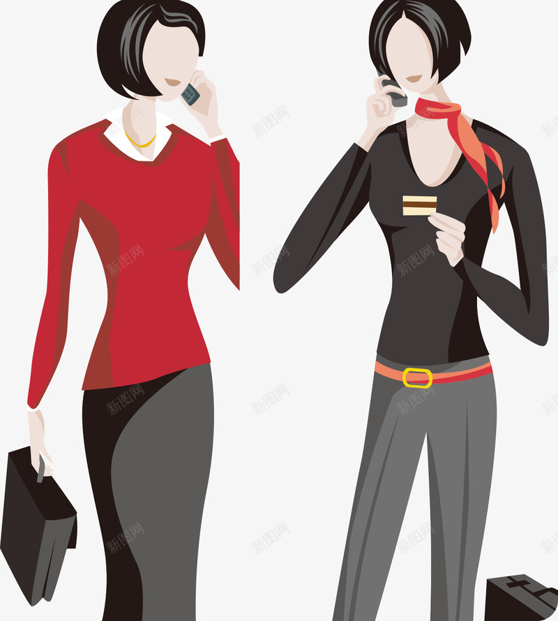 时尚白领女性打电话矢量图ai免抠素材_新图网 https://ixintu.com 女性打电话 平面打电话素材 时尚的白领 矢量的女性 矢量图