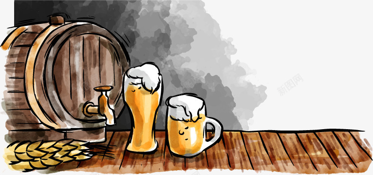 精美啤酒酒桶稻穗png免抠素材_新图网 https://ixintu.com 啤酒 水彩 稻穗 精美 酒桶