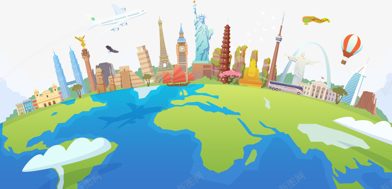 地球上的建筑png免抠素材_新图网 https://ixintu.com 卡通地球 地球 地球建筑 建筑 矢量地球