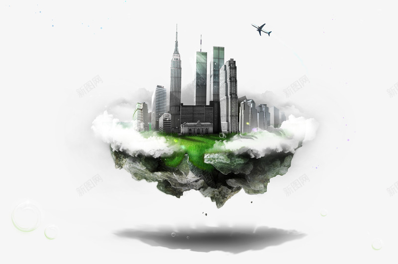 地球png免抠素材_新图网 https://ixintu.com 世外桃源 地球 建筑 空中之城 空中花园
