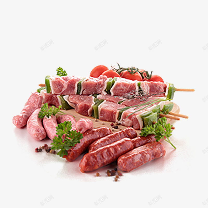 烧烤食材png免抠素材_新图网 https://ixintu.com 免费png素材下载 生肉块 肉肠 蔬菜肉串 西红柿