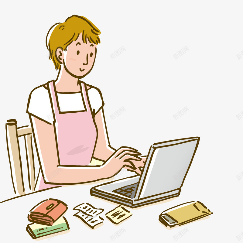 卡通使用电脑记账的人物矢量图ai免抠素材_新图网 https://ixintu.com 人物设计 卡通 女性 手绘 电脑 记账 矢量图