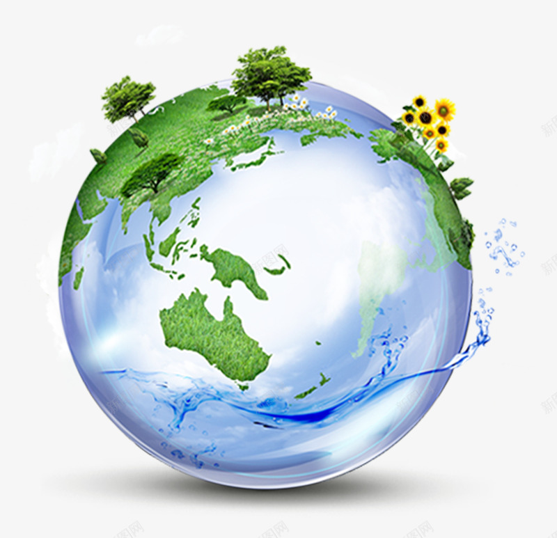 海洋日水浪地球植被psd免抠素材_新图网 https://ixintu.com 世界海洋日 免抠 卡通 地球 植被PNG 水浪