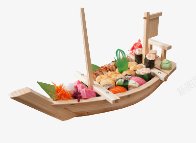 创意盛食物的船png免抠素材_新图网 https://ixintu.com 寿司 蔬菜 餐厅