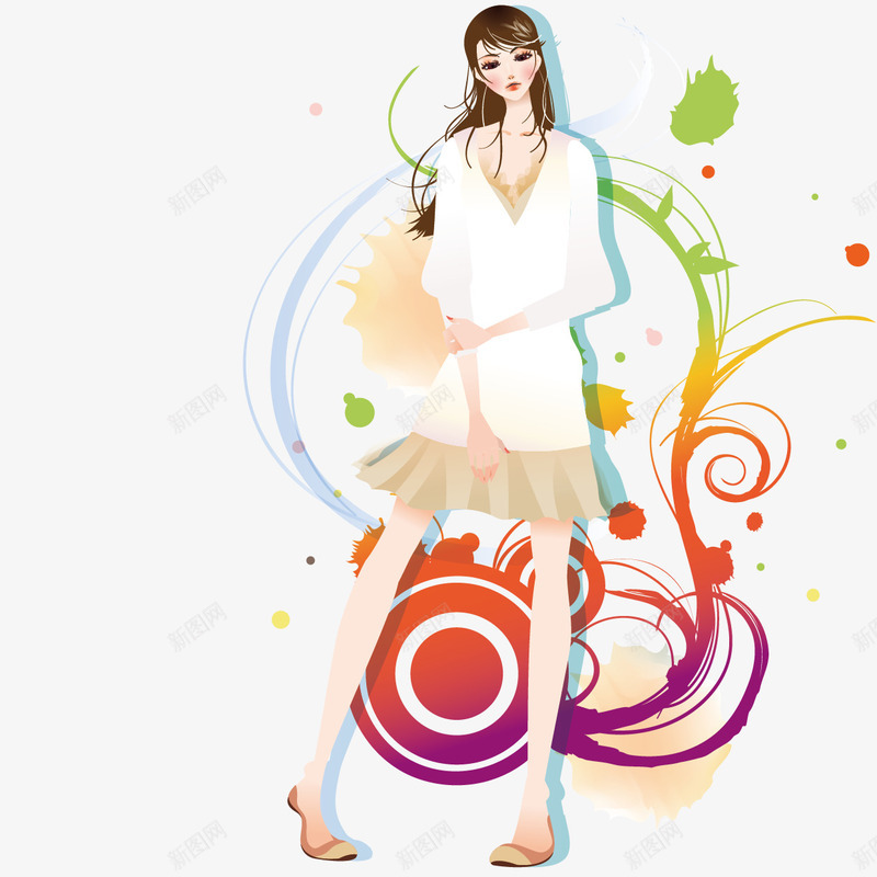 时尚美女背景png免抠素材_新图网 https://ixintu.com 女人 女性 时尚 曲线 潮流 美女 花纹 装饰