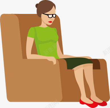 卡通坐在沙发上的女性图标图标