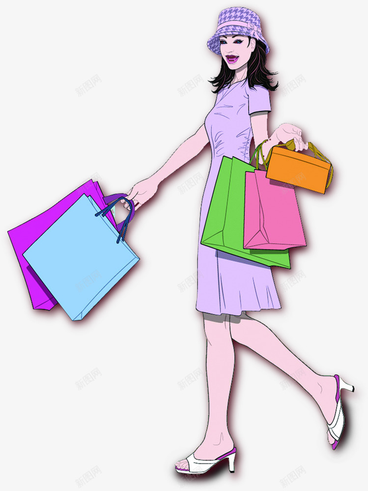夏日卡通海报手绘购物女性png免抠素材_新图网 https://ixintu.com 卡通 夏日 女性 海报 购物