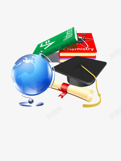 学习用具资料png免抠素材_新图网 https://ixintu.com 书本 地球仪 地理 学位 学士帽