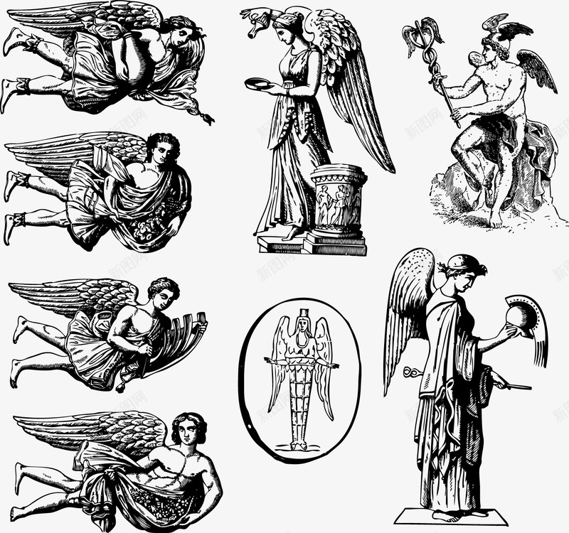 天使矢量图eps免抠素材_新图网 https://ixintu.com 天使 石像 翅膀 矢量图