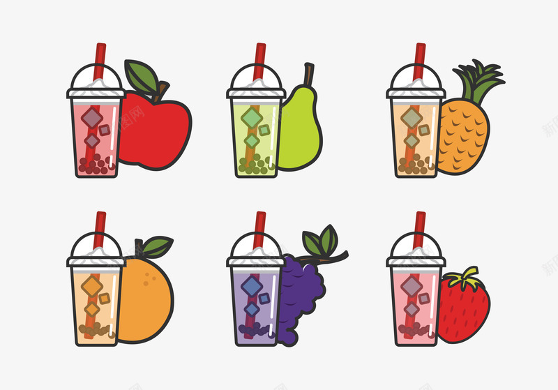 不同的水果饮品矢量图ai免抠素材_新图网 https://ixintu.com 杯子 橙子 水果 苹果 草莓 饮品 矢量图
