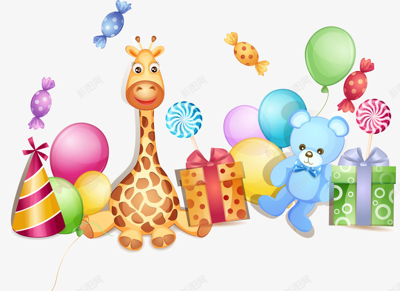 彩色卡通玩具png免抠素材_新图网 https://ixintu.com 公仔 卡通娃娃 孩子 彩色玩具 甜品 礼物 糖果 长颈鹿