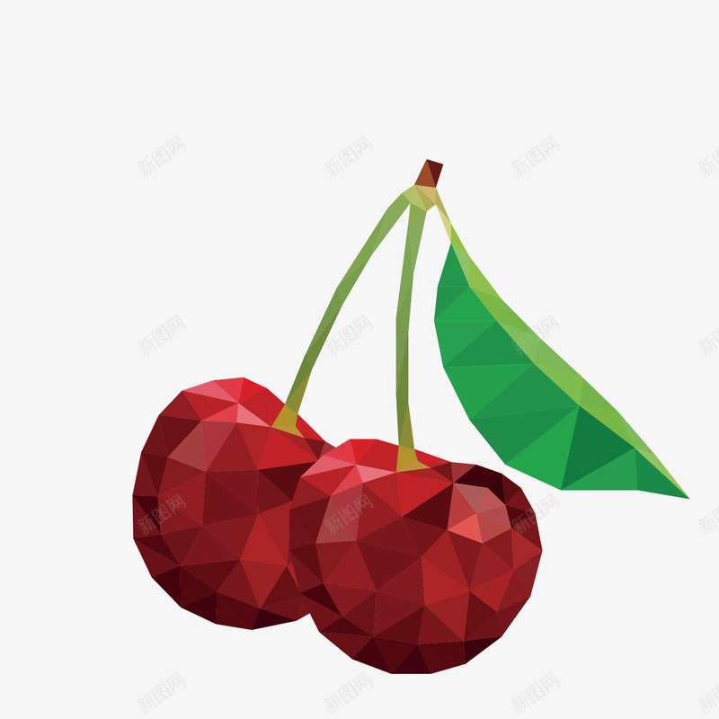 立体深红色樱桃装饰png免抠素材_新图网 https://ixintu.com 三角形 几何装饰 分块水果 樱桃 水粉静物 立体 立体水果 色块层叠