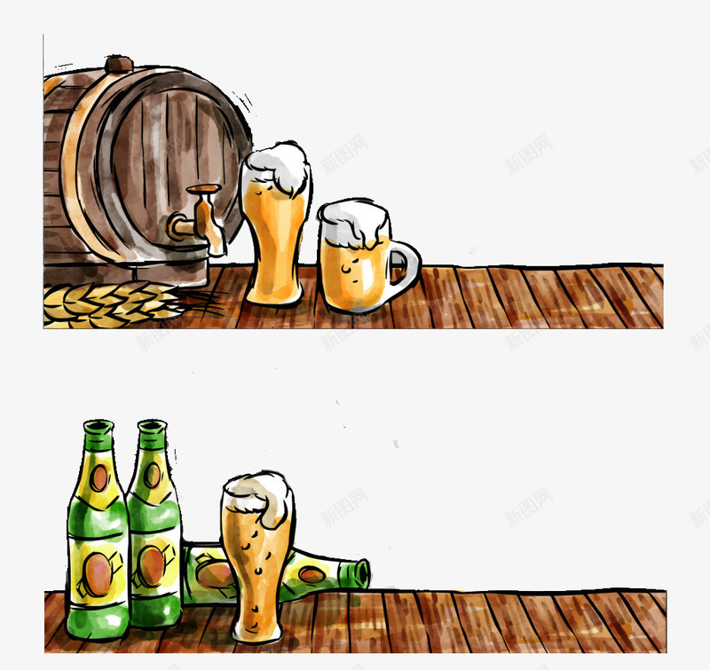 水彩啤酒啤酒桶psd免抠素材_新图网 https://ixintu.com 啤酒 横幅素材 水彩