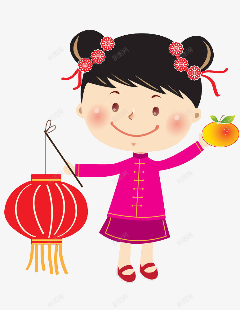 卡通打着灯笼女孩图png免抠素材_新图网 https://ixintu.com 中国风 传统服饰 卡通 喜庆的 女孩 插图 红灯笼 苹果