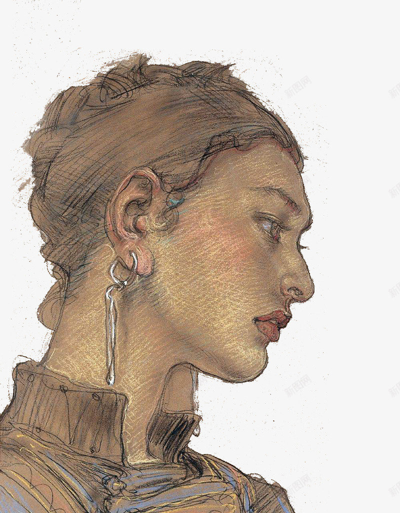 优雅女性侧面粉笔画png免抠素材_新图网 https://ixintu.com 人物粉笔画 优雅 侧面 女性 效果图案 简约风格 粉笔画 装饰