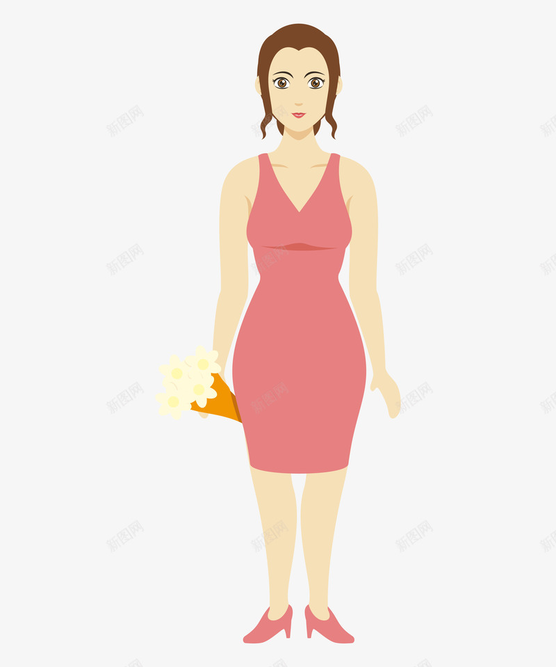粉色连衣裙美女手绘图png免抠素材_新图网 https://ixintu.com 卡通 女人 女士 女性 气质 粉色连衣裙 美丽的