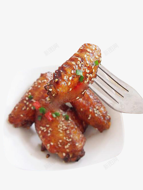 叉子叉起的鸡翅png免抠素材_新图网 https://ixintu.com 烤熟的鸡翅 韩国烤肉 香辣鸡翅膀 香酥鸡翅膀